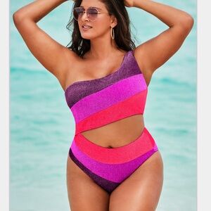 Colorful One-Shoulder Swimsuit